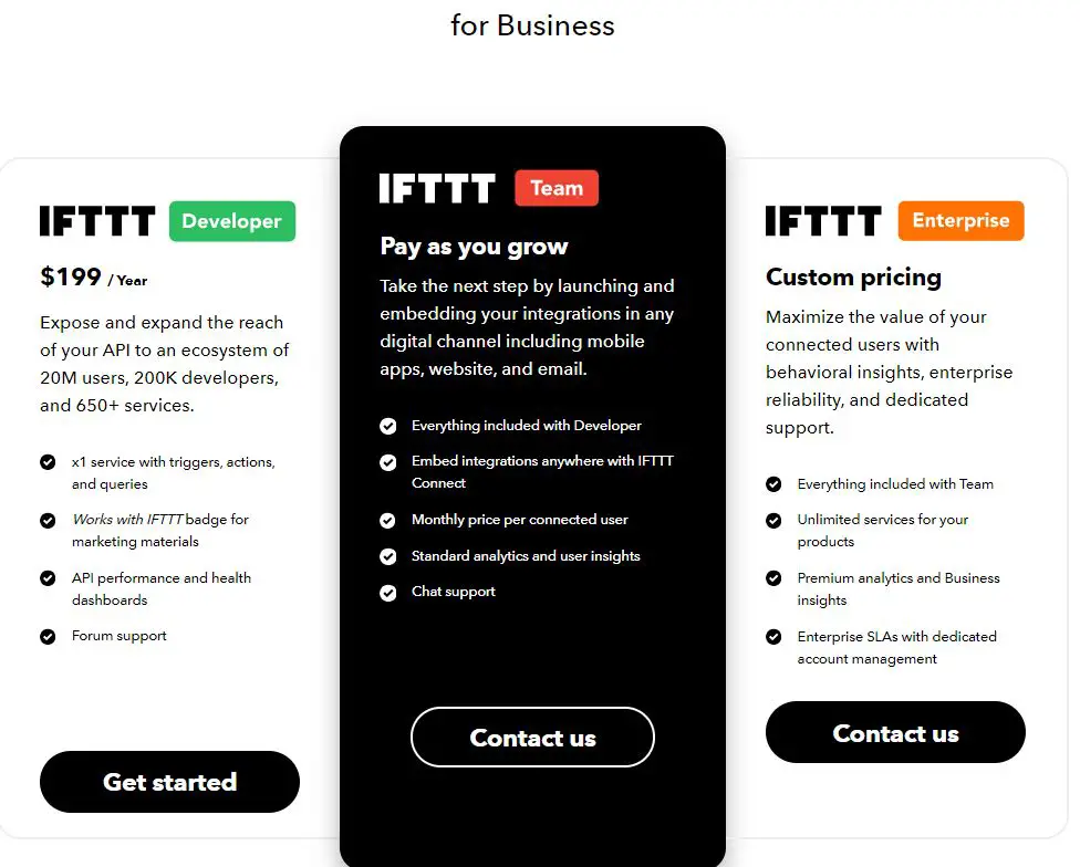 Pricing for IFTTT business