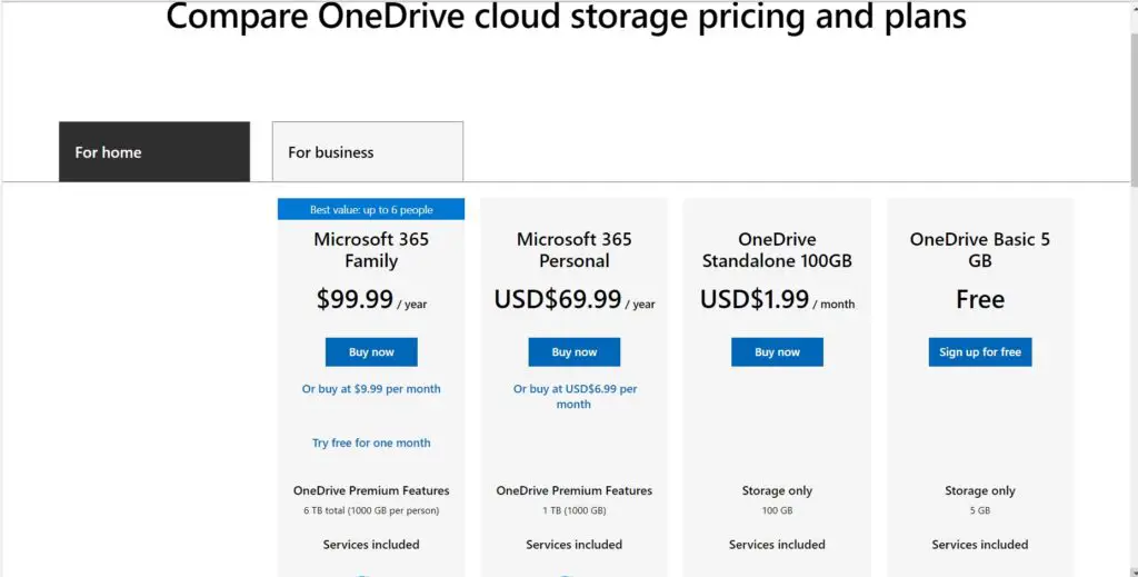 Onedrive-pricing-plans