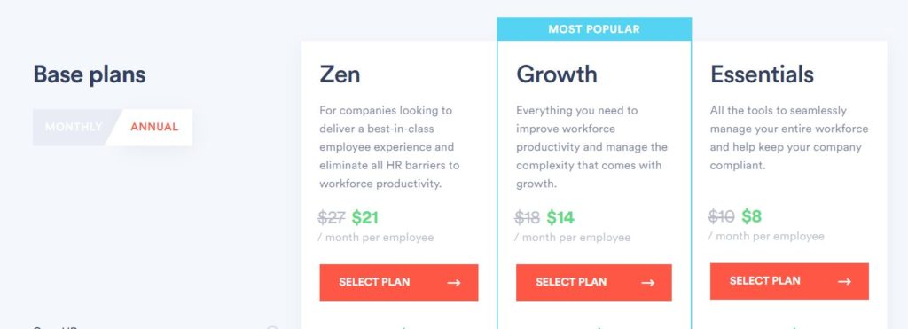 Zenefits Pricing Plans Annual