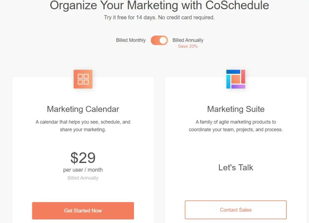 CoSchedule Pricing Plan Monthly