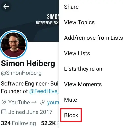 Block Someone from a Twitter Profile in Mobile