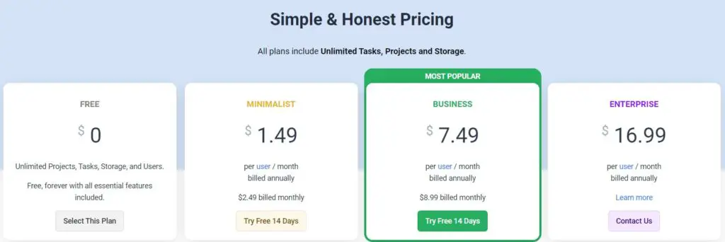 Freedcamp Pricing Plan
